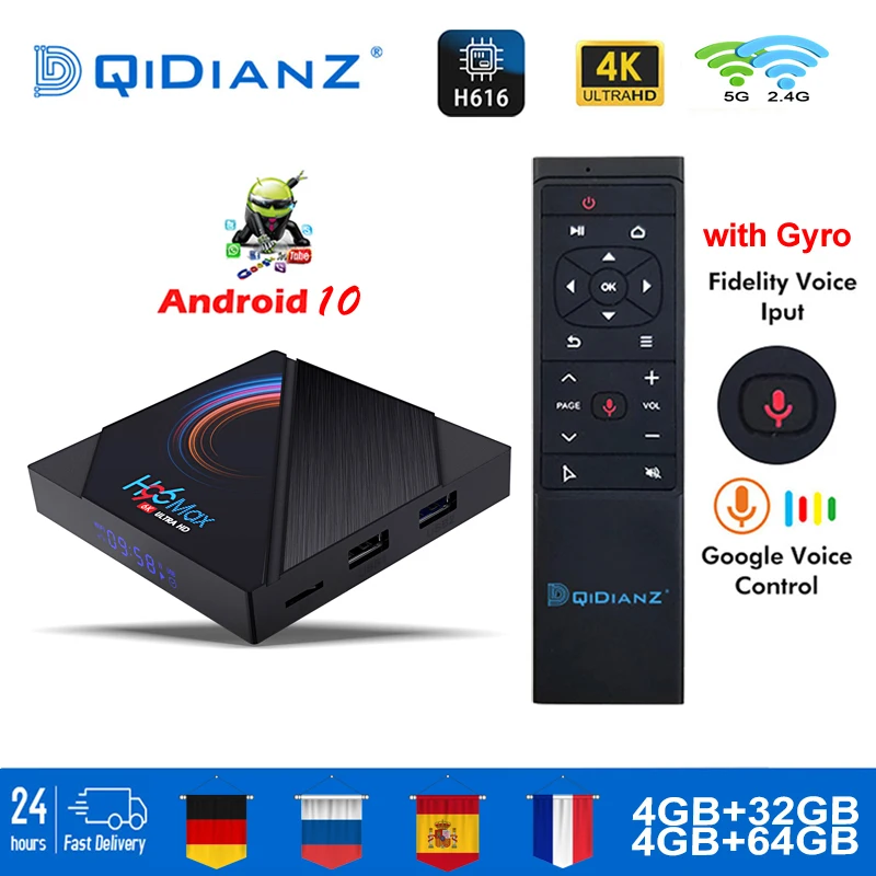 Media-Player Smart-Tv-Box H96max Android Max-H616 4K 1080p 4GB BT 64GB
