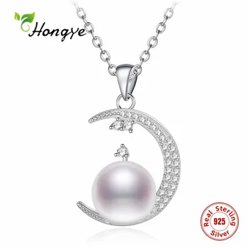 

Hongye 925 Sterling Silver Pearl Neckalce Cute Romantic Moon Collier Zircon Birthday Party For Women Girl Fine Jewelry
