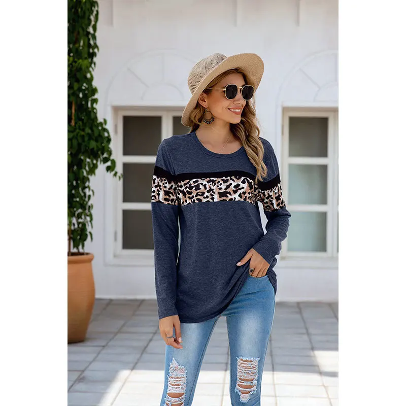 

2020 Women Long Sleeve Pajamas Leopard Top O-Neck Tops Autumn Loose Leepwear Female Fashion Top Lady Streetwear Ropa Mujer
