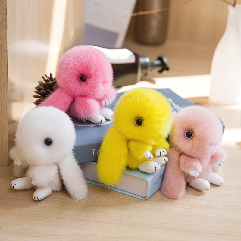 

Super cute mink fur long-eared rabbit pendant doll fur bag pendant car keychain kids toy gift