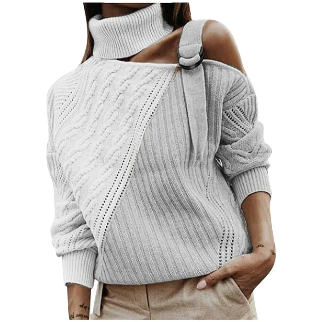 Pull femme nouveaute, свитер для женщин, водолазка, длинный рукав, с открытыми плечами, цветной блок, вязаный свитер, Джерси, mujer truien