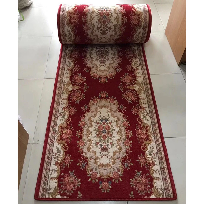 European Long Hallway Carpets Washable Stair Anti-Slip Red Persian Carpet Runner Rug Home Hotel Aisle Corridor Wedding Entrance