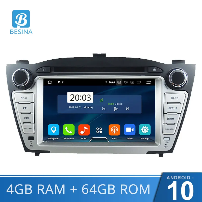 Автомобильный DVD-плеер Besina Android 10 для Hyundai Tucson/IX35 2011 2012 2013 GPS 2Din автомагнитола