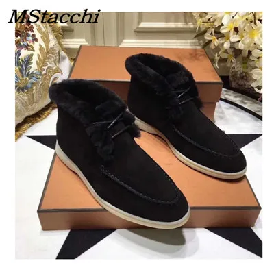 Mcacchi/Лидер продаж; женские ботильоны для женщин; замшевые зимние ботинки на шнуровке; зимняя удобная обувь на плоской подошве; женские шерстяные ботинки - Цвет: black