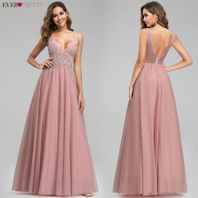 Luxury Evening Dresses Long Ever Pretty A-Line Double O-Neck Beaded See-Through Sexy Formal Evening Gowns Abendkleider