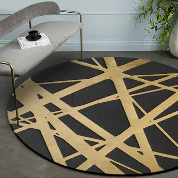 

Fashion European and American Modern Golden Cross Line Black Hanging Basket Round Carpet Non-slip Mat