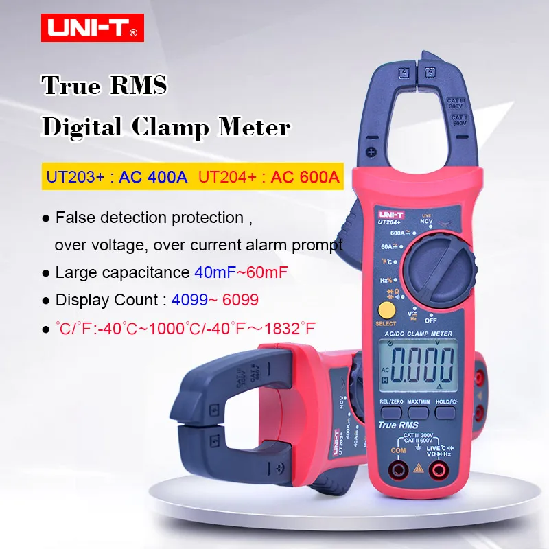T-RMS Digital Clamp Meter AC DC Multimeter voltage current tester UNI-T UT203+ UT204+ Resistance Frequency Diode Continuity test