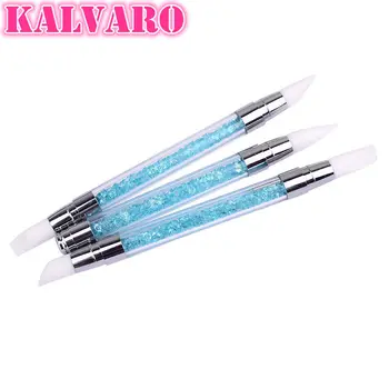 

2 In 1 Dual Silicone Heads Nail Art Sculpture Pen Rhinestone Acrylic Handle For Nailart Decoration Painting Polish Manicure Tool