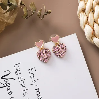 

Korea Hot Sale Fashion Jewelry Cute Double Heart Shaped Dripping Crystal Earrings Girl Daily Matching Earrings for women
