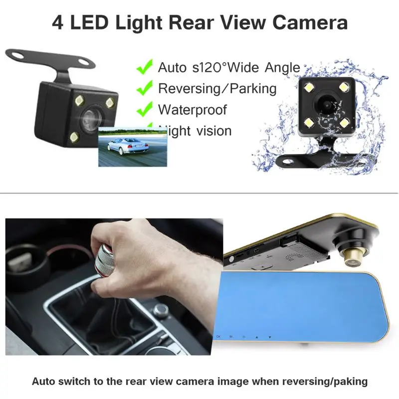  43 Inch Auto Dvr Kamera Rückspiegel Volle HD 1080P Dash Cam Dual Objektiv Camcorder