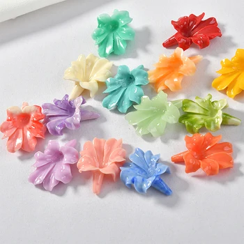 

Newest 3D Colorful morning glory flower Resin Charms Fit Fashoin Earring Making Ornament Accessories DIY Material 20pcs 31*24mm