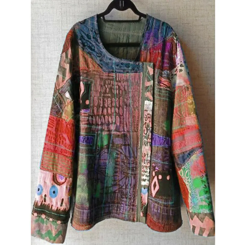 Новая Осенняя женская блузка с длинными рукавами и принтом в стиле ретро, повседневные свободные рубашки, цыганский богемный Топ, большие размеры, одежда s-5xl - Цвет: As photo shows