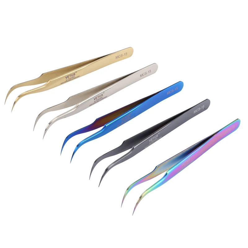 Vetus MCS-15 Industrial Precision Anti-static Tweezer High Hardness Curved Tip Stainless Steel Forceps for Phone Repair Tool