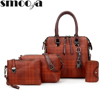 

SMOOZA New 4pcs/Set Women Composite Bags High Quality Ladies Handbags Female PU Leather Shoulder Messenger Bags Tote Bag Bolsa