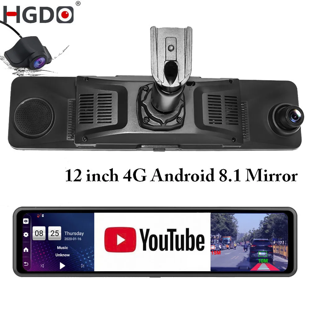 Видеорегистратор HGDO 12 '' камера в зеркале заднего вида дюйма Android 4G ADAS WIFI FHD 1080P