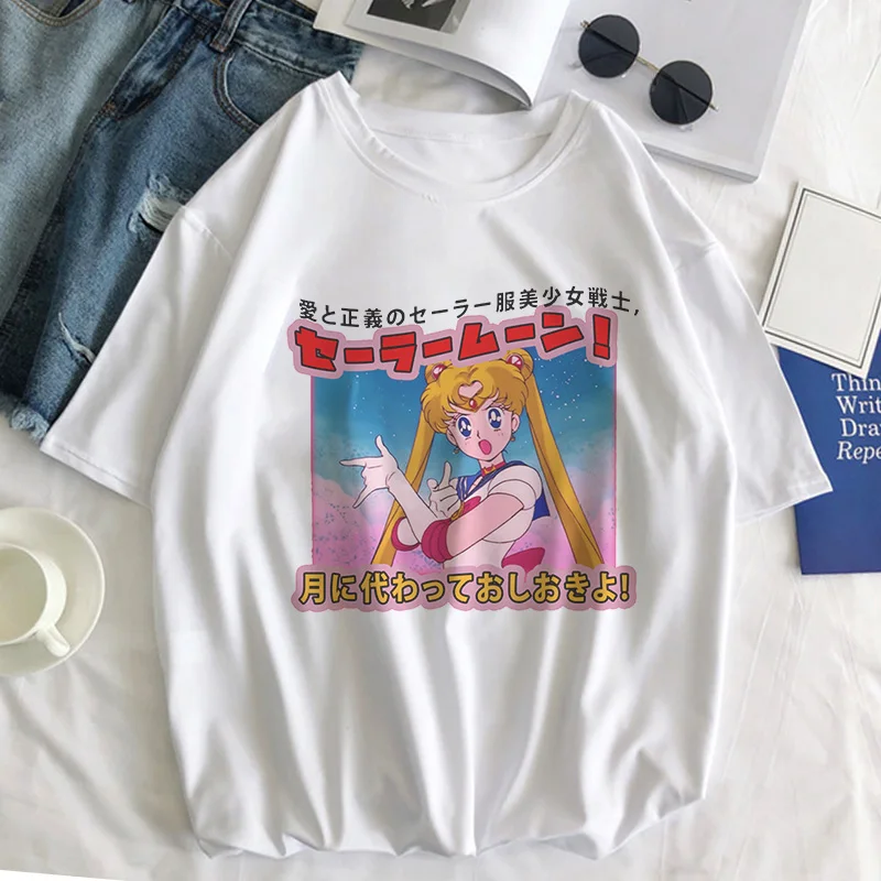 Sailor Moon Cat Футболка женская летняя Kawaii стильная одежда Harajuku футболка Ulzzang Повседневная футболка с коротким рукавом женская футболка