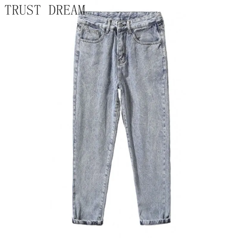 

2019 New Man Straight Jeans Light Color Slim Vintage Washed Ankle-length men casual fashion streetwear Male quality trousers