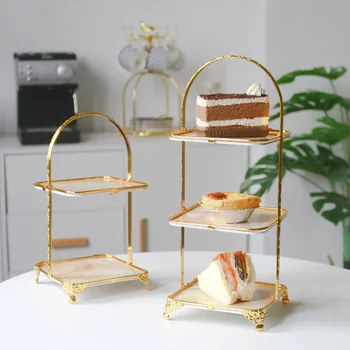 

three-layer fruit tray dessert table multi-layer cake rack tracing gold fruit tray tea snack tray dessert table birthday party