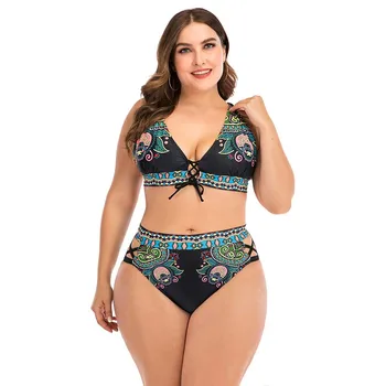 

Hollow Out Bikini Set Halter Strappy Swimwear Women Two Piece Bathing Suit Plus Size Plump Bikinis High Waist Swimsuit Summer