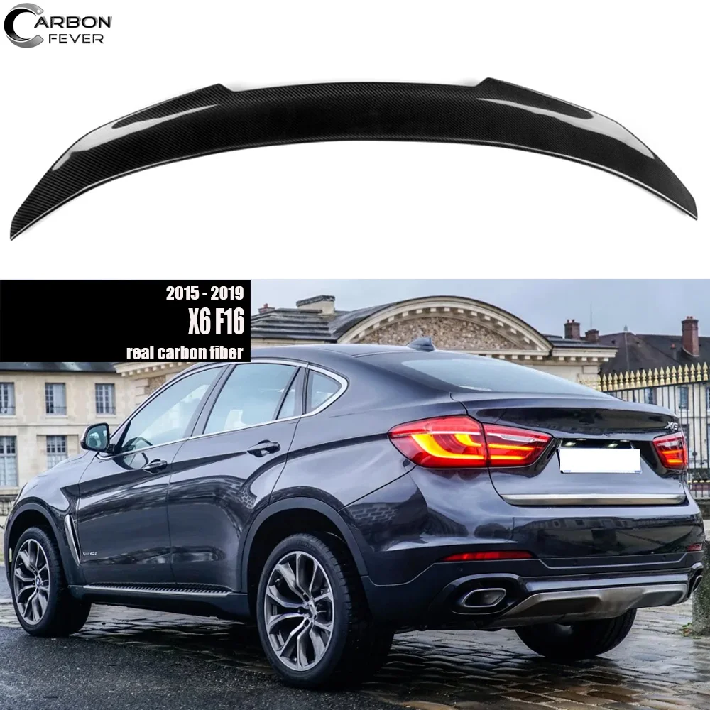 Compatible With 2015-2017 BMW X6 F16 P 2 Style Carbon Fiber CF Rear Trunk Spoiler Wing Black