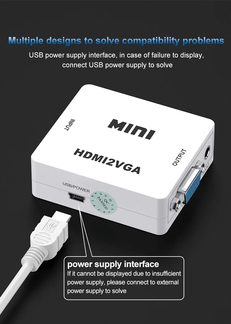HDMI to VGA cable Converter adapter 1080P Audio Connector HDMI 2VGA with Audio for PC Laptop to HDTV Projector