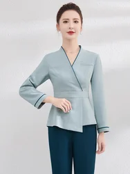 2020 spa branco conjunto uniforme salão de beleza belican trabalho blusa e calças conjunto atacado footbath club workwear