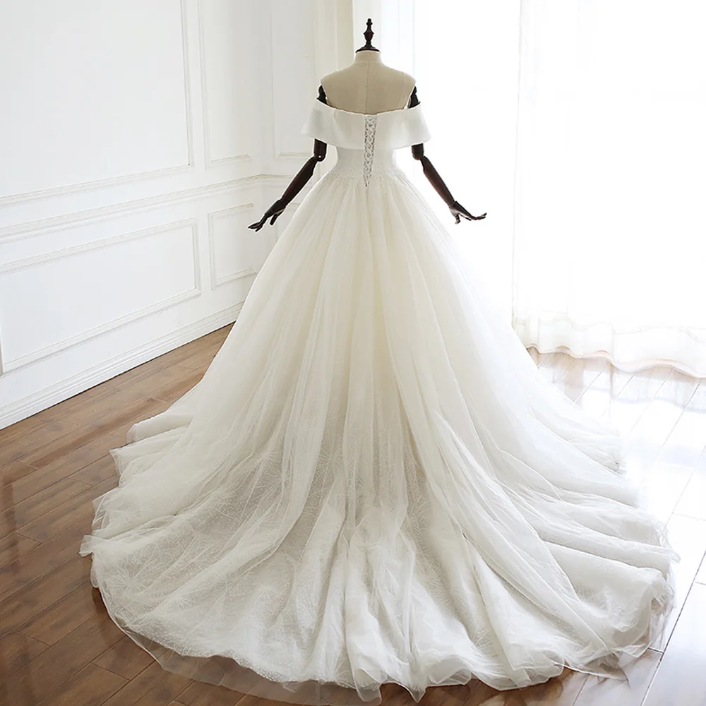 Vestido De Casamento 2019 Бисероплетение на талии со шнуровкой сзади Блестящий тюль А-силуэта Свадебные платья с подъюбником плюс размер Gelinlik