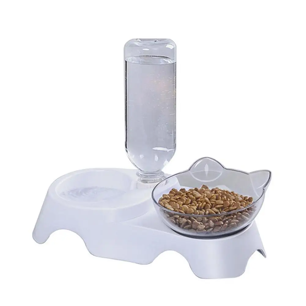 DishyKooker миска для кормления домашних животных кошачьи уши в форме косой одинарной/двойной миски для защиты шеи позвоночника для кошек - Цвет: double bowls