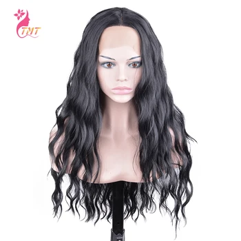 

Long Body Wave Synthetic Lace Front Wigs Middle Part Body Wave Natural Black Wig For Black Women Heat Resistant Fiber