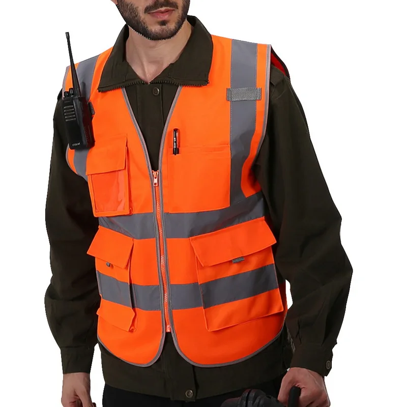 

Reflective Safety Vest With Pockets Working Clothes Traffic light fluorescent clothes High Visibility Zipper vest