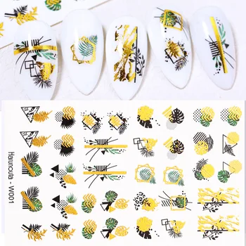 

1 Sheet Harunouta Gold Leaves Flower Water Nail Stickers Geometry Water Decals Dress Slider Nail Foil Wraps DIY Nail