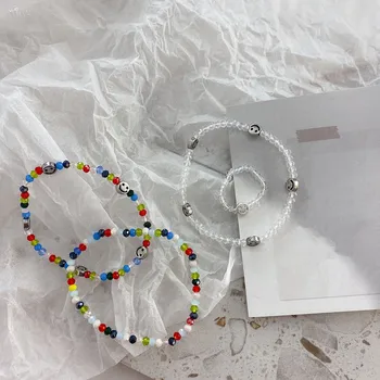 

AOMU 2020 Korean Retro Fashion Colorful Bead Smiley Bracelet Simple Handwork Beaded Bracelet For Women Jewelry