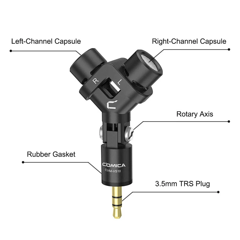 Кардиоидный стереомикрофон COMICA CVM-VS10 Mini XY для камеры Gopro смартфона микрофон