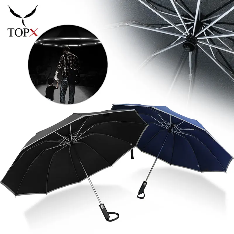 Paraguas automático para hombre y mujer, sombrilla plegable a prueba de  viento, 3 pliegues, 10 varillas, banda reflectante, portátil - AliExpress  Hogar y jardín
