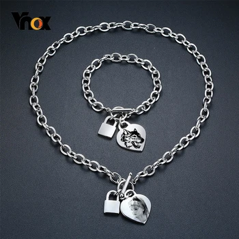 

Vnox Unique Customize Image Heart Charm Bracelets for Women Men Never Fade Stainless Steel Personalize Family Gift