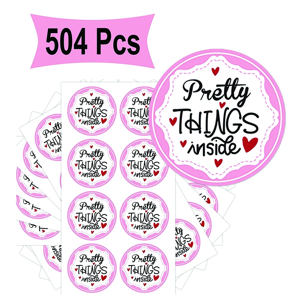 Pretty Things Inside Stickers Pink 2 Inch 504 Total Labels Round Pink Thank You Stickers with Hearts 