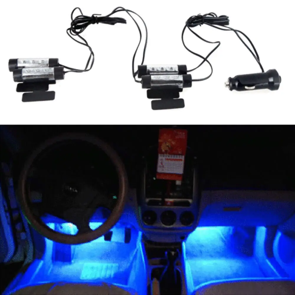 Auto car-styling car styling led 4x 3LED Car Charge 12V Glow Interior Decorative 4in1 Atmosphere Blue Light Lamp 18Jun 21