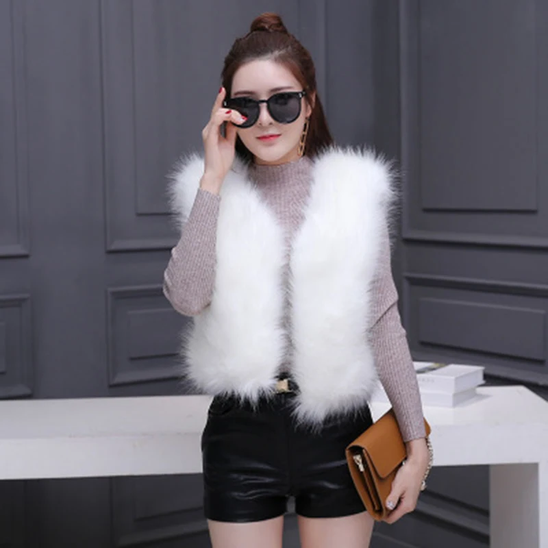 Vest-white Осень и зима корейский женский модный плюшевый меховой жилет короткий кардиган пальто сплошной цвет кролик меховой жилет куртка Модная женская зима, куртка-жилетка, короткое пальто-кардиган Зимняя женщина - Цвет: Vest-white