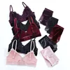 Sexy Velvet Underwear Set with Lace Wireless Triangle Bra with Removable Padded Mesh Lined Women Velvet Lingerie ► Photo 3/6