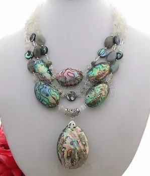 

N011306 18" Moonstone Paua Abalone Shell labradorite Necklace