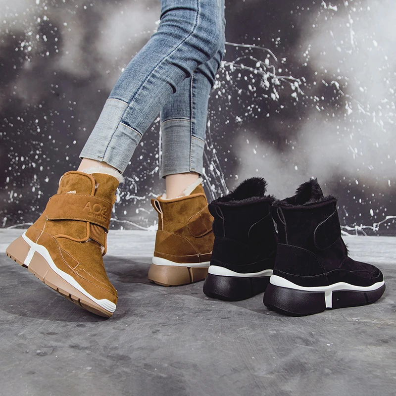 ERNESTNM HOT Winter Women Ankle Snow Boot Fur Wedges Warm Plush Rubber Platform Lace Up Sexy Punk Black Ladies Shoe Botas Mujer