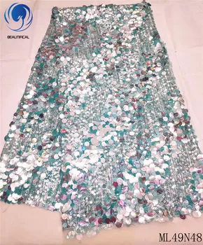 

Beautifical african lace fabrics net lace with lot sequins High quality nigerian lace sequins fabric for women dress ML49N48