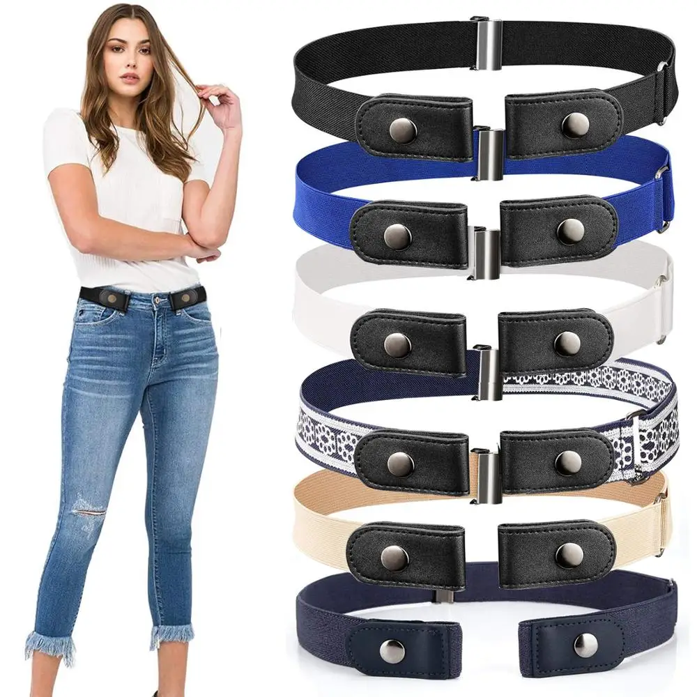 Unbuttoned elastic belt jeans Lady's unbuttoned belt dress Slim