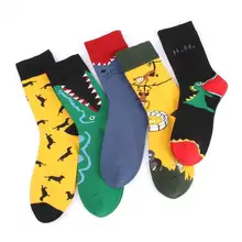 Женские носки с забавными героями мультфильмов, хлопковые носки с изображением собаки, динозавра, акулы, обезьяны, модные высокие носки для скейтборда в стиле Харадзюку