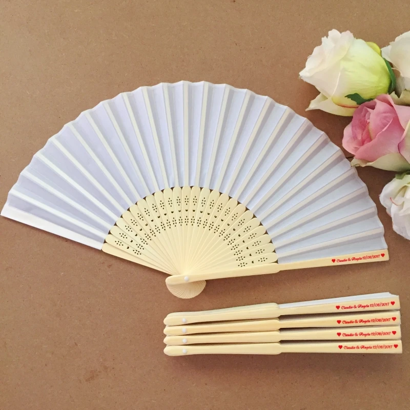 50PCS Personalized Engraved Bamboo Folding Silk Hand Fan Photo Printing Wedding Favor Birthday Baby Shower Party Gift