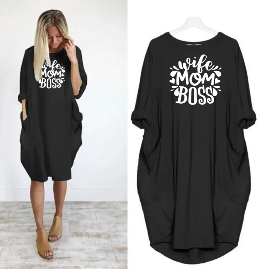 

Fashion Autumn Midi Dress Women Oversized Baggy Long Sleeve Vestido Dress With Pocket Pullover Mid Calf Dress Robe Femme Vestido
