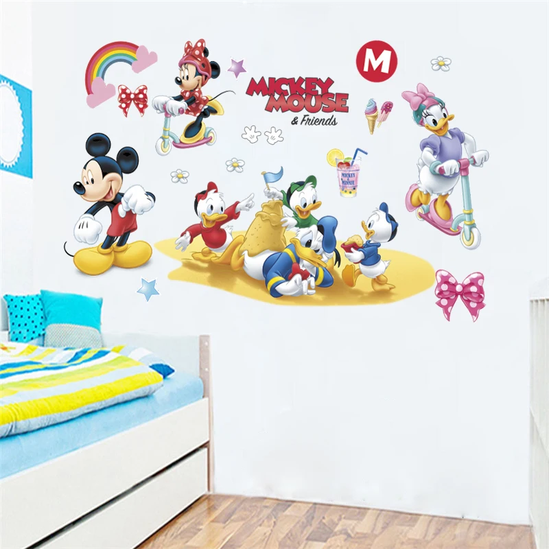 Disney Mickey Minnie Duck Wall Decals Baby Kids Rooms Nursery Home Decor Cartoon 25*70cm Wall Stickers Pvc Mural Art Diy Posters