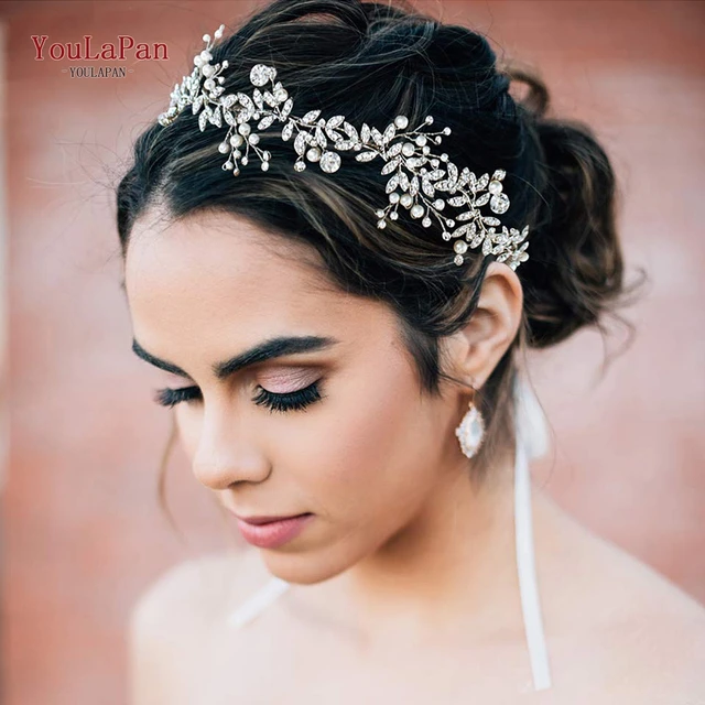 TOPQUEEN HP233 ornamenti per capelli da sposa per donna diademi strass da sposa fascia in lega foglie copricapo da sposa copricapo 1