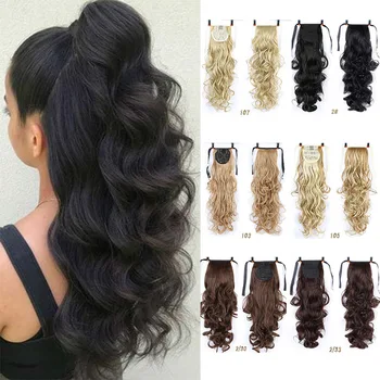 

22" Long Wavy Synthetic Ponytail Extensions Clip-in Pony Tail Drawstring Natural Hair Extension Heat Resistant Hair Pieces