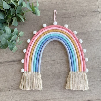 

Tassel Garland Macrame Rainbow Wall Hanging Handmade Colorful Boho Rainbow Home Decoration MJJ88